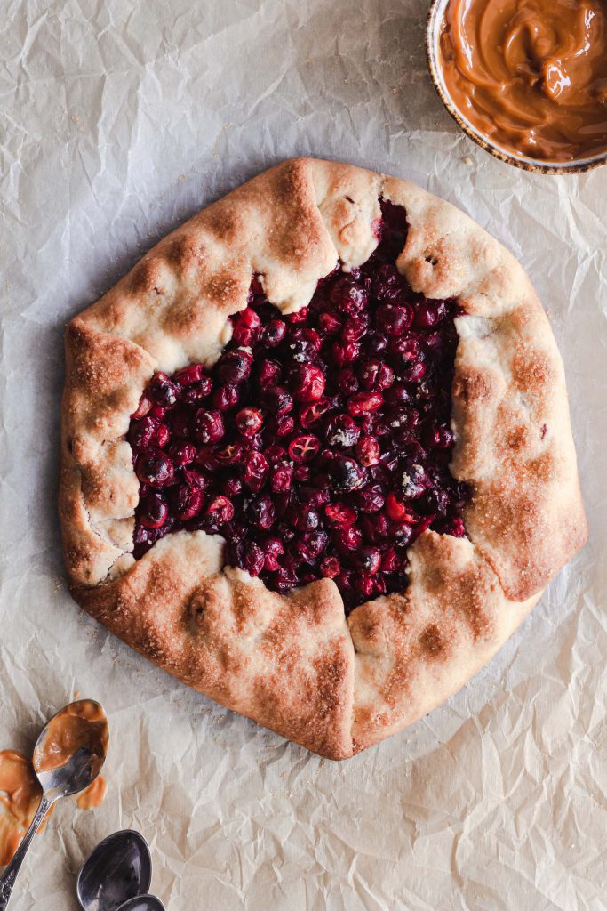 Baked cranberry galette, dulce de leche on the side.